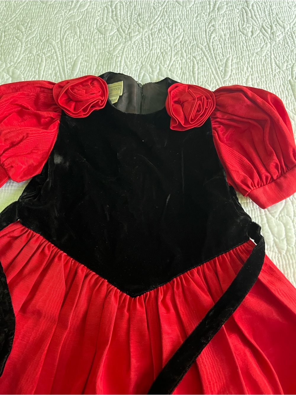 Gunne Sax Red and Black Velvet Rose-Accent Kids Costume Dress